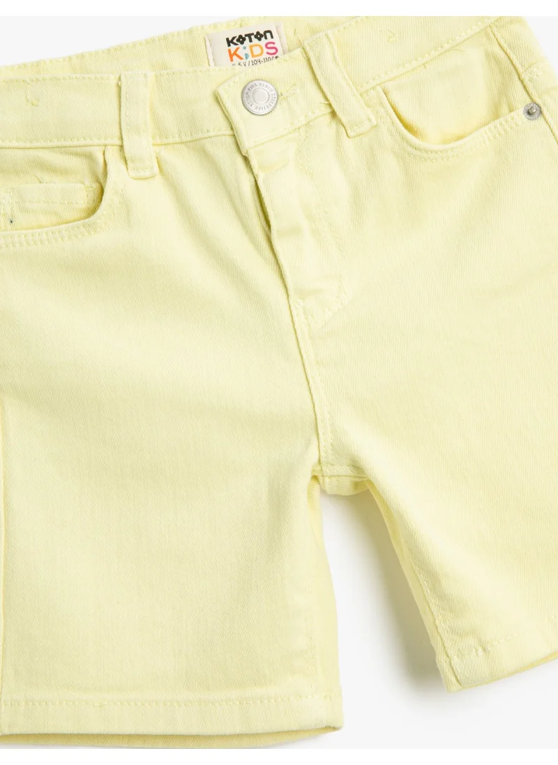 KOTON Denim Shorts Basic Pocketed Cotton Adjustable Elastic Waist