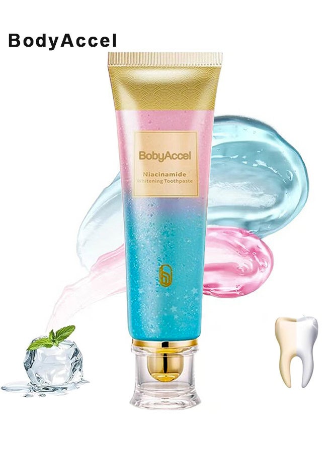 بودي أكسيل معجون أسنان بالنياسيناميد لتبييض الأسنان، بإزالة مكثفة للبقع وتركيبة طبيعية خالية من الفلورايد لطيفة لتبييض الأسنان والعناية باللثة لنفس منعش من بودي اكسل - Image 1