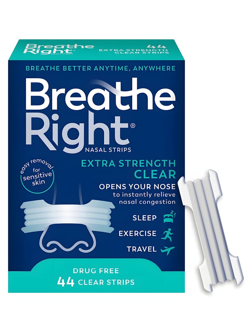 Breathe Right Nasal Strips Extra Strength Drug-Free Nasal Strips for Snoring Relief & Nasal Congestion Relief Sensitive Skin Cold & Allergy Relief 44 Count - Image 1