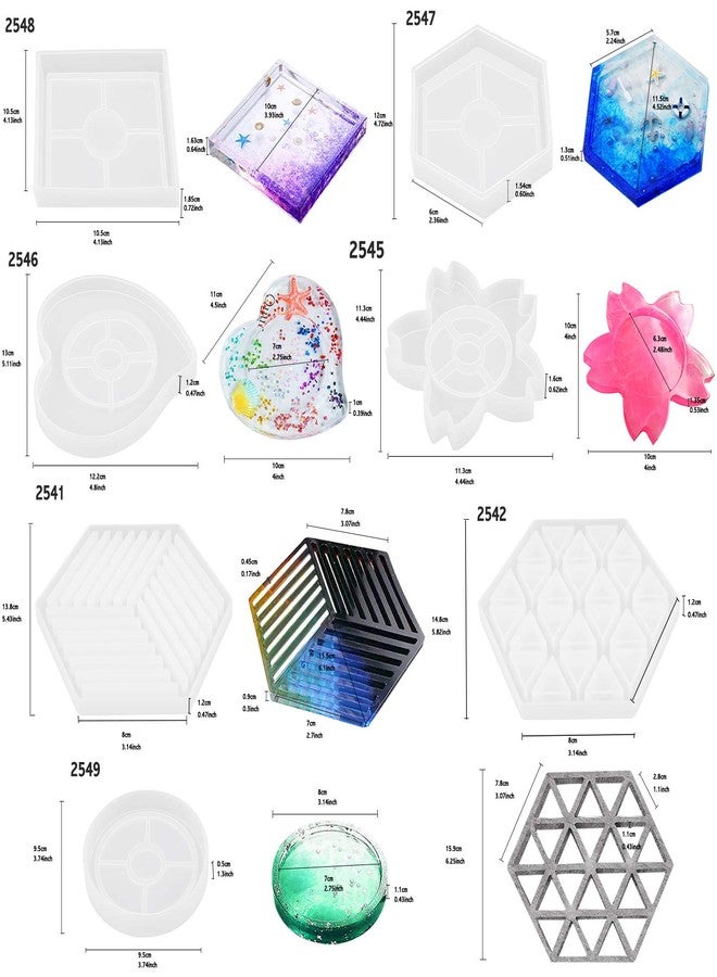 FUNSHOWCASE Epoxy Resin Coaster Molds Set 63 Kits Silicone Trays Large 6-8inch Rectangle Square Circle Heart Octagon Hexagon 13 Geometric Shapes, Craft Sticks - Image 4