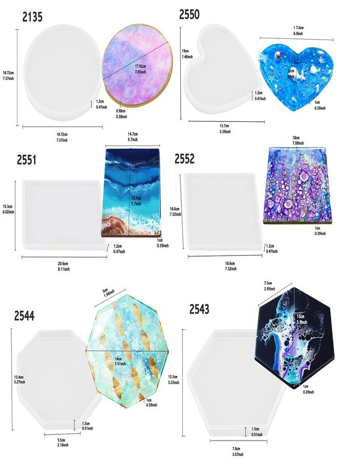 FUNSHOWCASE Epoxy Resin Coaster Molds Set 63 Kits Silicone Trays Large 6-8inch Rectangle Square Circle Heart Octagon Hexagon 13 Geometric Shapes, Craft Sticks - Image 5