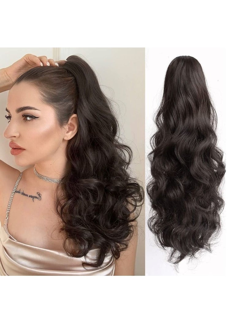 إستيل وصلات شعر ذيل حصان إطالة ذيل حصان مخلب شعر مزيف مموج مشبك اصطناعي في ذيل حصان شعر مستعار يومي منفوش مجعد ذيل حصان أشقر قطع شعر للنساء بني داكن - Image 1