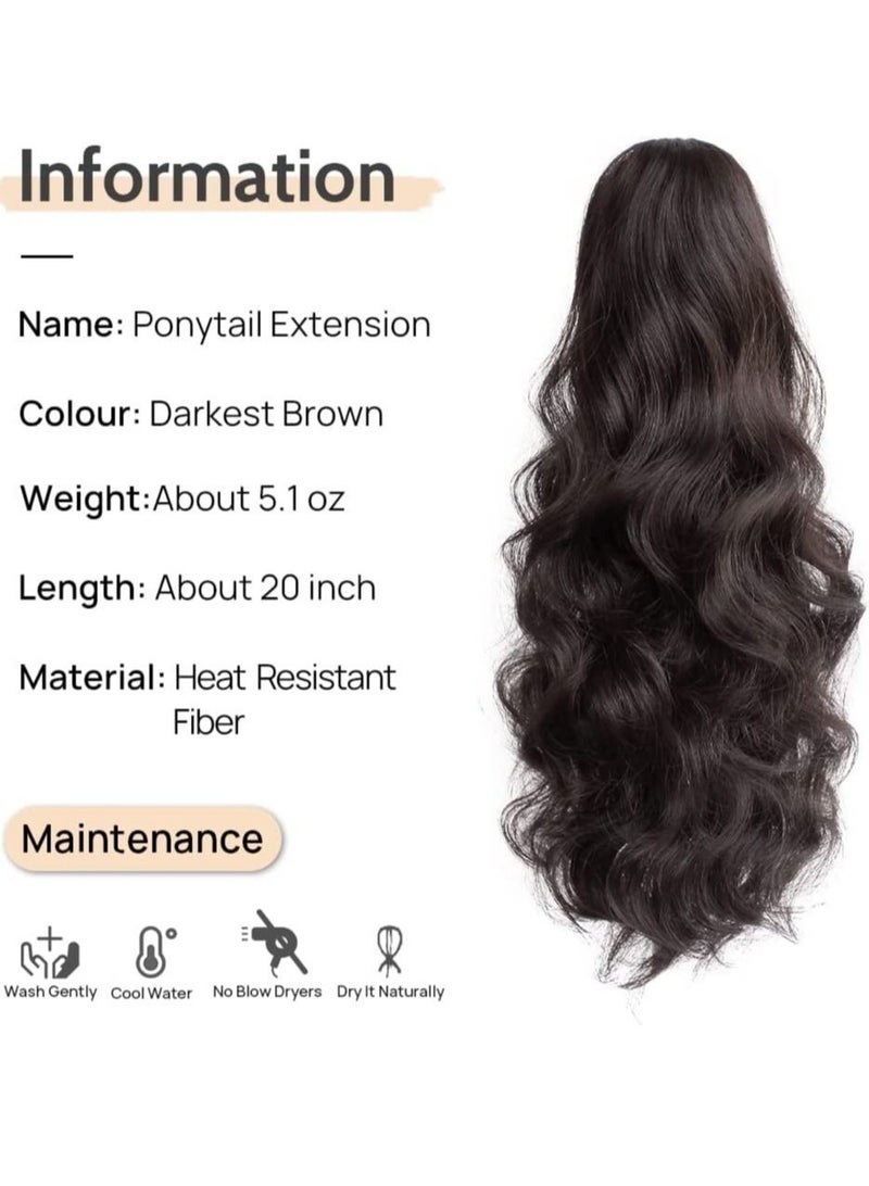 إستيل وصلات شعر ذيل حصان إطالة ذيل حصان مخلب شعر مزيف مموج مشبك اصطناعي في ذيل حصان شعر مستعار يومي منفوش مجعد ذيل حصان أشقر قطع شعر للنساء بني داكن - Image 2