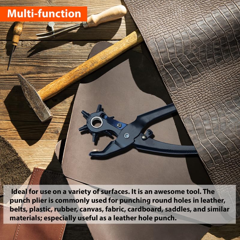 Caneuf Heavy Duty Rotary Leather Hole Punch Tool – Revolving Punch Plier for Belts, Watch Straps, Bags, Dog Collars, Fabric, and Saddles – 6 Hole Sizes (2–4.5mm) – Ergonomic Grip - Image 3