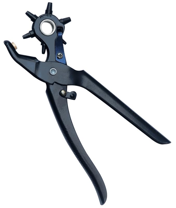 Caneuf Heavy Duty Rotary Leather Hole Punch Tool – Revolving Punch Plier for Belts, Watch Straps, Bags, Dog Collars, Fabric, and Saddles – 6 Hole Sizes (2–4.5mm) – Ergonomic Grip - Image 1