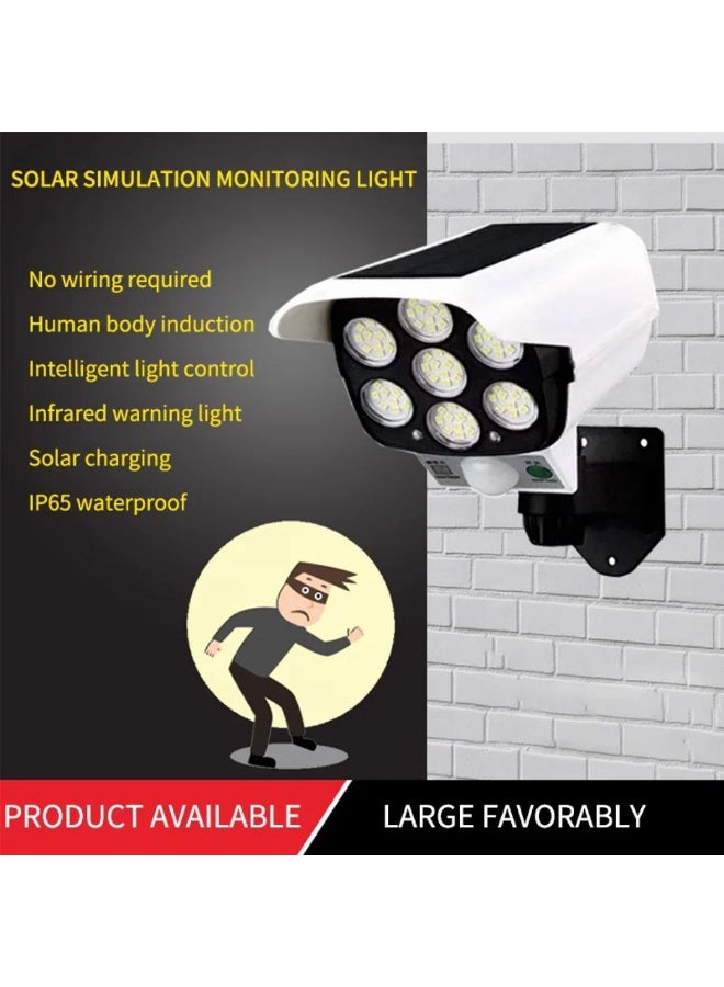 77 LED Solar Security PIR Motion Sensor Light With Remote Control, Dummy Surveillance CCTV, Roatable Angle Adjustable LED Wall, Outdoor Fake Camera for Fence Patio Front Door - Image 1