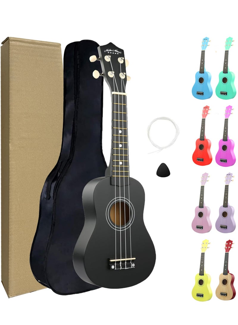 مايك ميوزيك غيتار سوبرانو أوكوليليه سوبرانو للأطفال البالغين 21 بوصة للمبتدئين أوكاليلي أوكي أوكي هاواي غيتار صغير للأطفال المبتدئين الطلاب غيتار صغير مع حقيبة جيج، 1 وتر احتياطي ووترية واحدة واختيار - أسود - Image 1