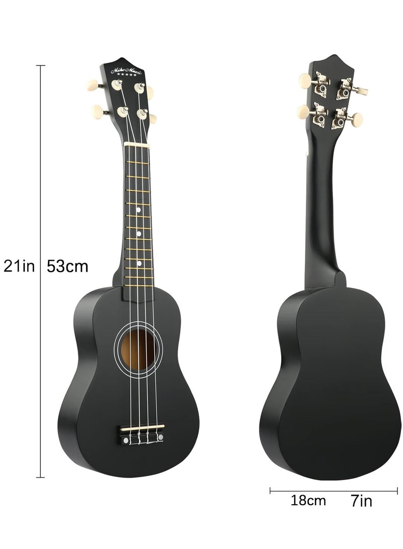 مايك ميوزيك غيتار سوبرانو أوكوليليه سوبرانو للأطفال البالغين 21 بوصة للمبتدئين أوكاليلي أوكي أوكي هاواي غيتار صغير للأطفال المبتدئين الطلاب غيتار صغير مع حقيبة جيج، 1 وتر احتياطي ووترية واحدة واختيار - أسود - Image 2