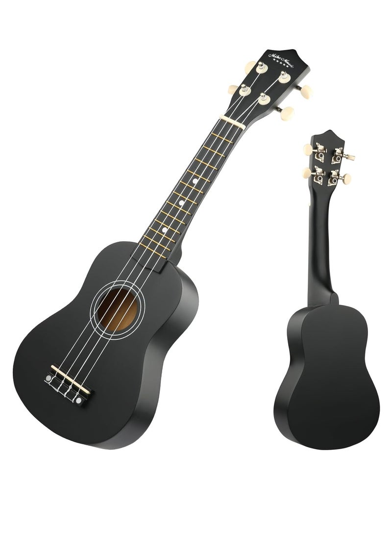 مايك ميوزيك غيتار سوبرانو أوكوليليه سوبرانو للأطفال البالغين 21 بوصة للمبتدئين أوكاليلي أوكي أوكي هاواي غيتار صغير للأطفال المبتدئين الطلاب غيتار صغير مع حقيبة جيج، 1 وتر احتياطي ووترية واحدة واختيار - أسود - Image 3