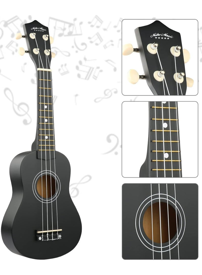 مايك ميوزيك غيتار سوبرانو أوكوليليه سوبرانو للأطفال البالغين 21 بوصة للمبتدئين أوكاليلي أوكي أوكي هاواي غيتار صغير للأطفال المبتدئين الطلاب غيتار صغير مع حقيبة جيج، 1 وتر احتياطي ووترية واحدة واختيار - أسود - Image 4