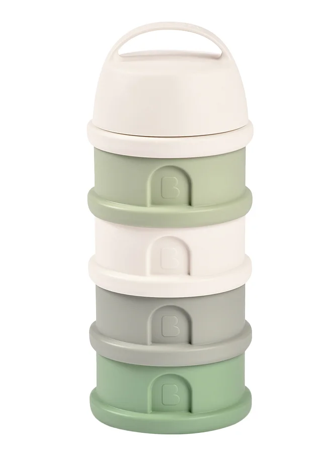 BEABA Formula Milk Container, 4 Compartments, Cotton White And Sage Green
