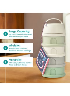 BEABA Formula Milk Container, 4 Compartments, Cotton White And Sage Green  - Image 4