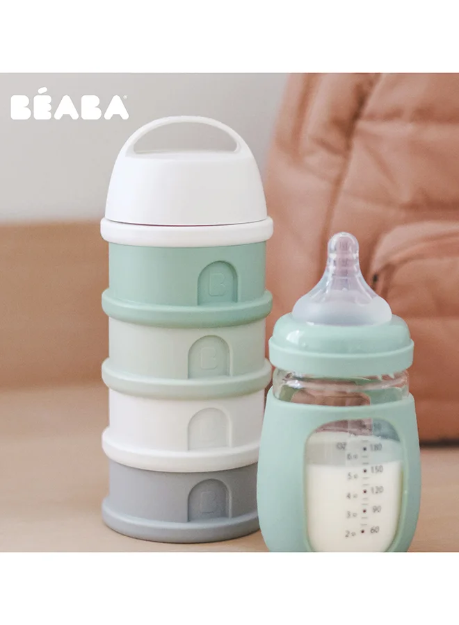BEABA Formula Milk Container, 4 Compartments, Cotton White And Sage Green
