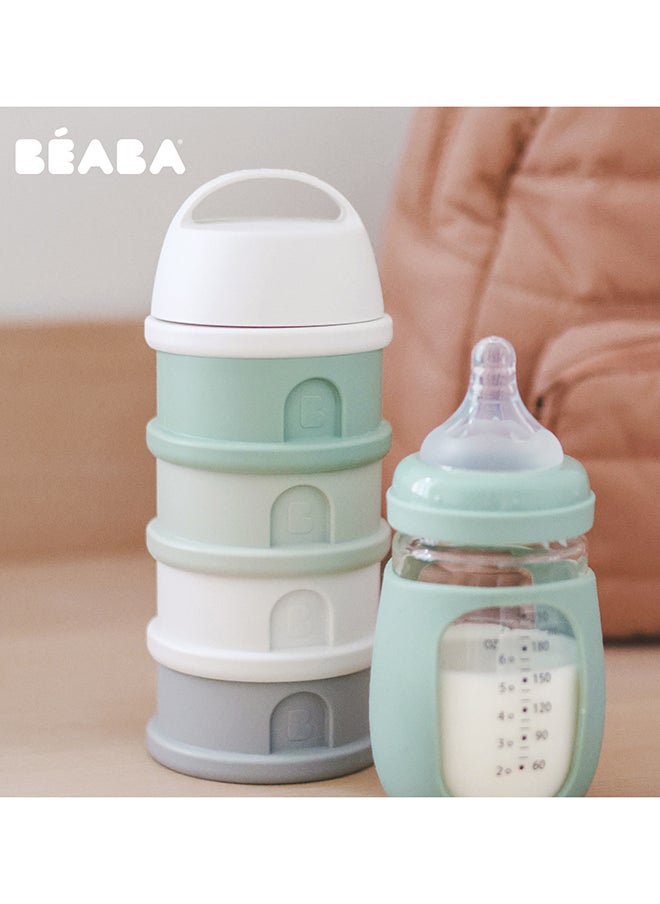 BEABA - Formula Milk Container, 4 Compartments, Cotton White And Sage Green - Image 1