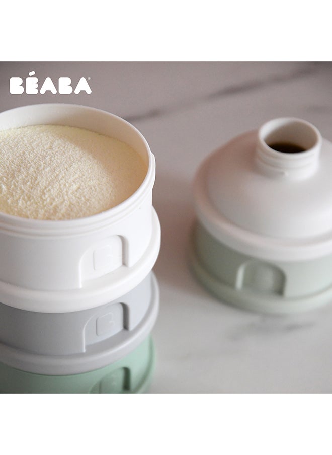 BEABA - Formula Milk Container, 4 Compartments, Cotton White And Sage Green - Image 1