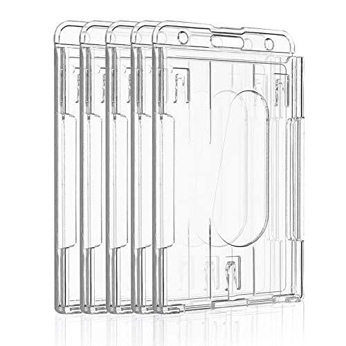 Pawfly 5 Pack Vertical 2-Card Badge Holder with Thumb Slot Hard Transparent PC Case Protector for Office School IDs Credit Cards Driver’s Licenses and Passes - Image 1