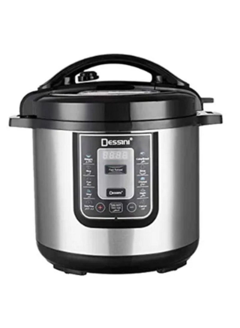 Dessini 6L Stainless Steel Round Electric Pressure Cooker with Lid, Silver/Black  - Image 1
