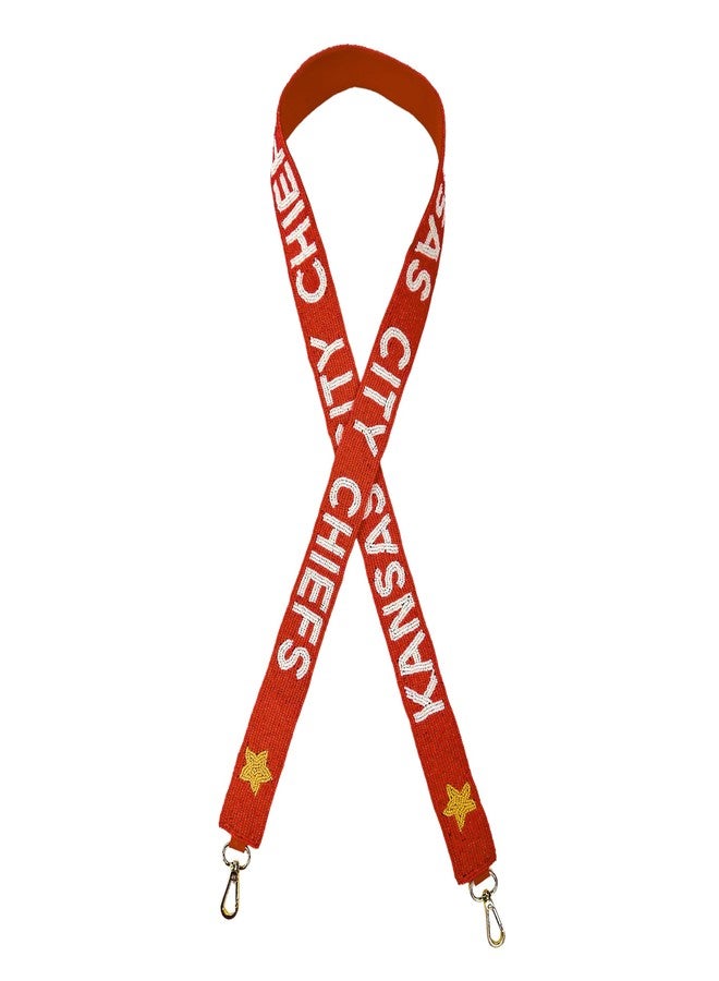 Lashicorn Kansas Beaded Purse Strap Game day Football Red with Yellow Stars White Lettering for Clear Stadium Bag Merch City 49” Long 1.75” Wide - Image 1