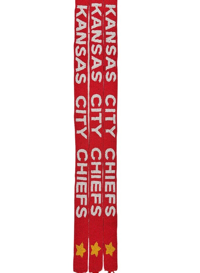 Lashicorn Kansas Beaded Purse Strap Game day Football Red with Yellow Stars White Lettering for Clear Stadium Bag Merch City 49” Long 1.75” Wide - Image 4