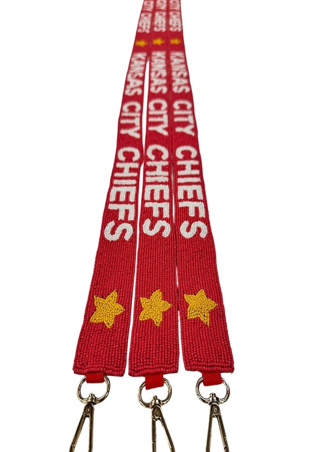 Lashicorn Kansas Beaded Purse Strap Game day Football Red with Yellow Stars White Lettering for Clear Stadium Bag Merch City 49” Long 1.75” Wide - Image 3