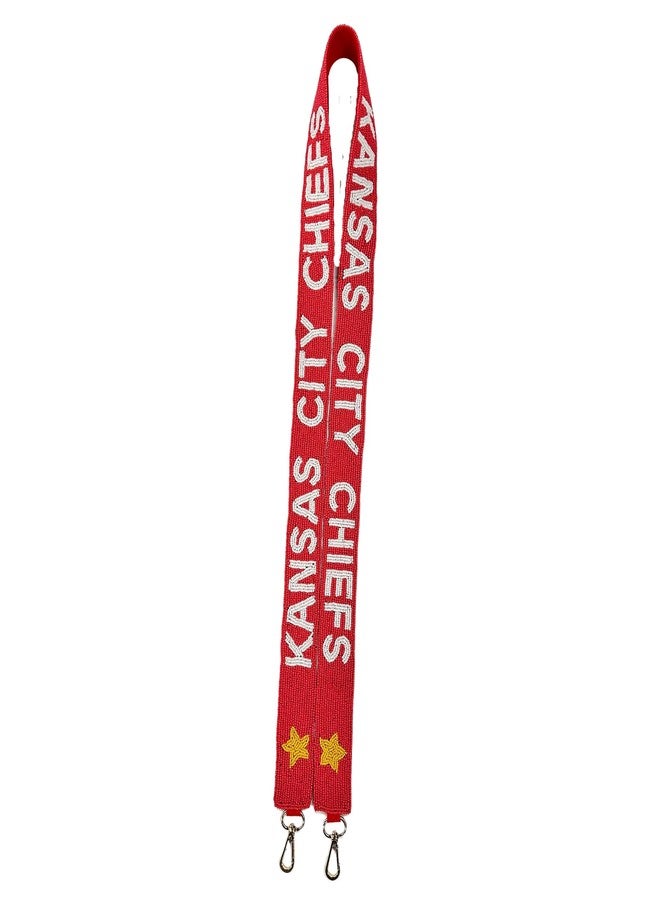 Lashicorn Kansas Beaded Purse Strap Game day Football Red with Yellow Stars White Lettering for Clear Stadium Bag Merch City 49” Long 1.75” Wide - Image 2