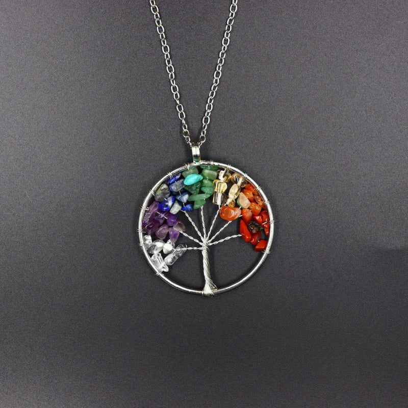 Generic Handmade Rainbow Crystal Tree of Life Pendant NecklaceRound non-scattered root 3.5cm Round non-scattered root 3.5cm 