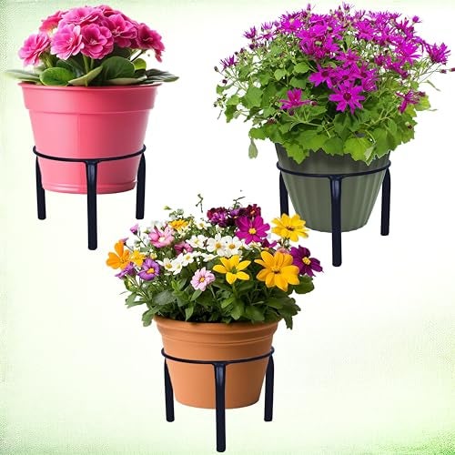 D&V ENGINEERING - Creative in innovation D&V Engineering Metal Plant Stand | Heavy-Duty Rustproof Pot Holder for Balcony, Patio & Indoor Garden | Modern Decorative Plant Rack | 7.9” Diameter, 6” Height | 40kg Capacity | Black (Set of 3) - Image 1