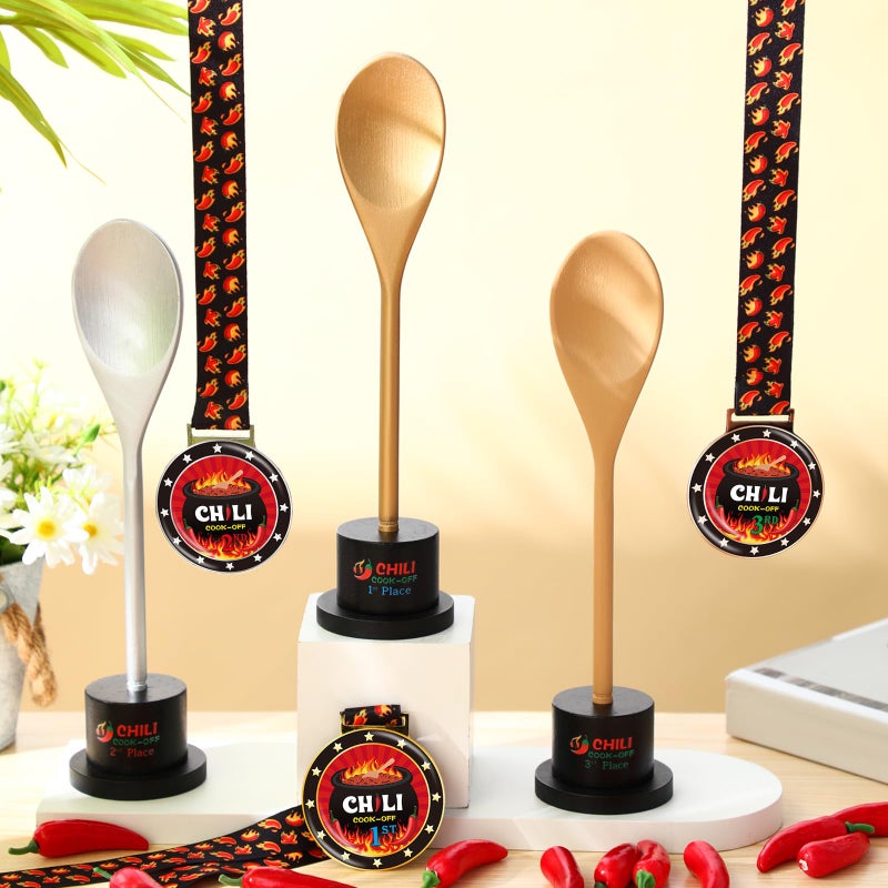 Misdary 6 Pcs Chili Cook Off Prizes Set Chili Trophies and Chili Cook Off Medals Chili Cook Off Decorations Available 1st 2nd 3rd Place Trophy Set for Chili Cook Off Gifts Supplies Events (Spoon) - Image 4