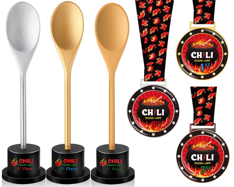 Misdary 6 Pcs Chili Cook Off Prizes Set Chili Trophies and Chili Cook Off Medals Chili Cook Off Decorations Available 1st 2nd 3rd Place Trophy Set for Chili Cook Off Gifts Supplies Events (Spoon) - Image 1