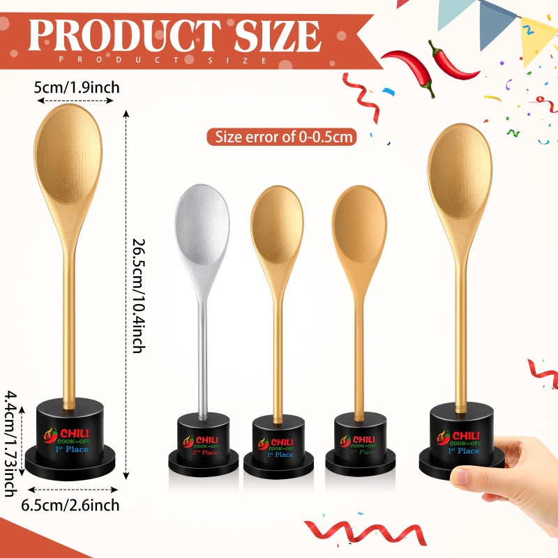 Misdary 6 Pcs Chili Cook Off Prizes Set Chili Trophies and Chili Cook Off Medals Chili Cook Off Decorations Available 1st 2nd 3rd Place Trophy Set for Chili Cook Off Gifts Supplies Events (Spoon) - Image 2