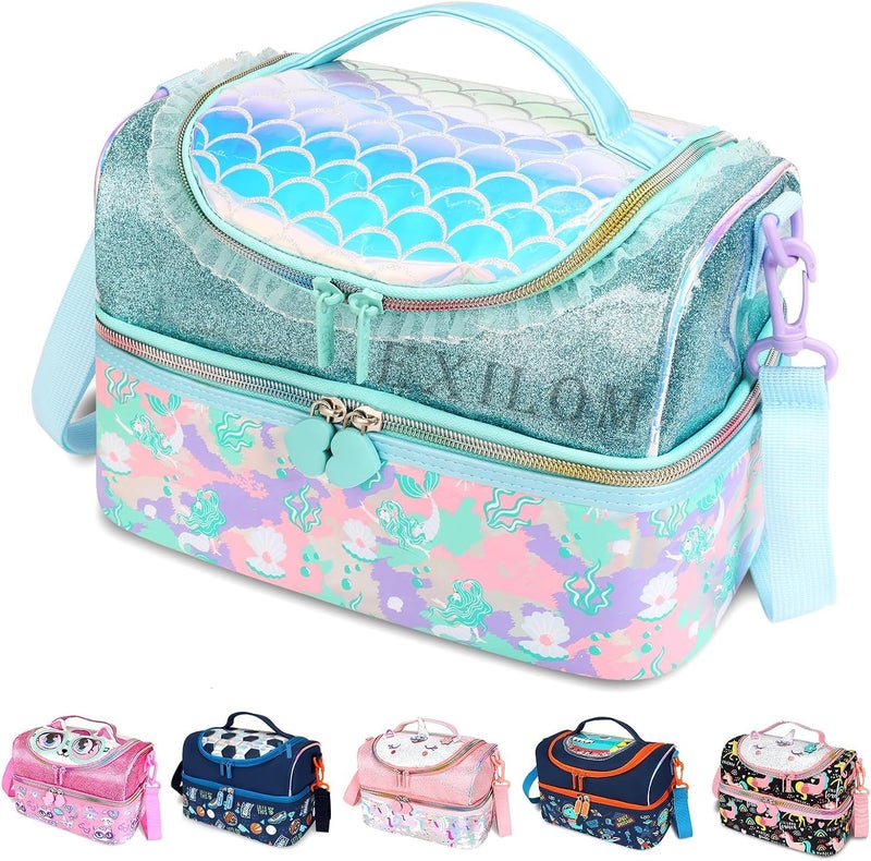 EXILOM حقيبة غداء للأطفال، حقيبة غداء للبنات والأولاد، حقيبة غداء عازلة حرارياً، حقيبة للتوائم والمراهقين، حقيبة سفر مدرسية، حاملة زجاجة ماء وعلبة غداء بحزام قابل للتعديل - Image 1