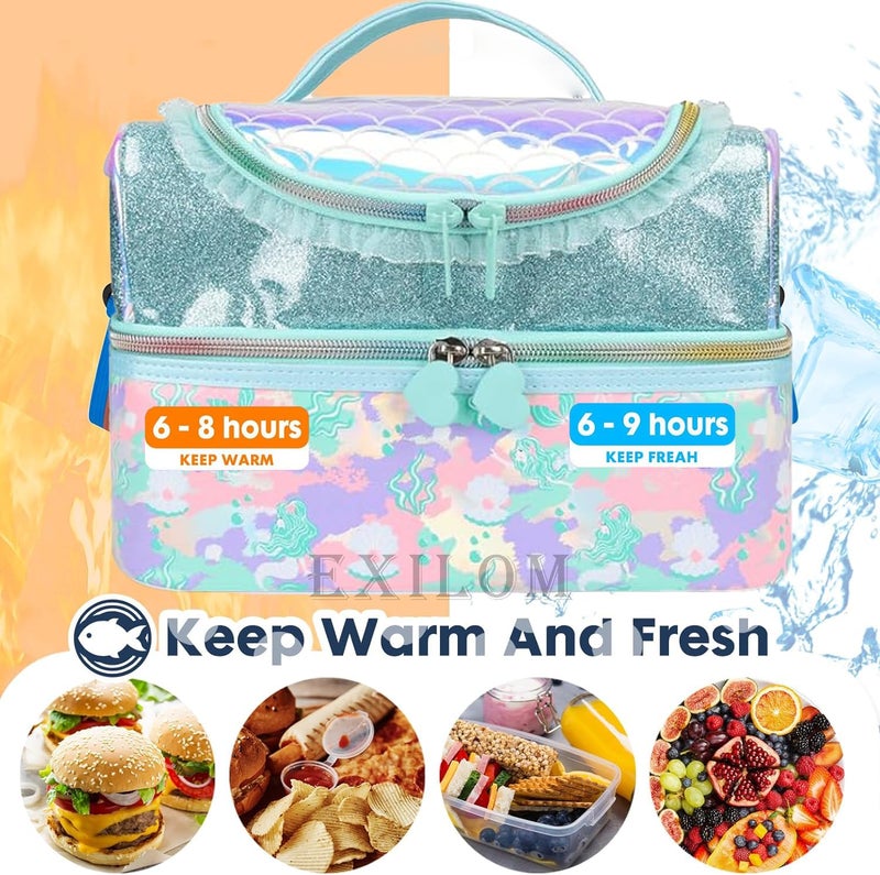 EXILOM حقيبة غداء للأطفال، حقيبة غداء للبنات والأولاد، حقيبة غداء عازلة حرارياً، حقيبة للتوائم والمراهقين، حقيبة سفر مدرسية، حاملة زجاجة ماء وعلبة غداء بحزام قابل للتعديل - Image 2