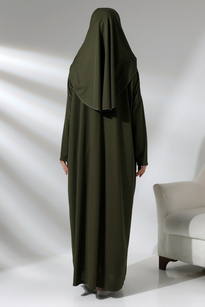 Ihvan Khaki Women's Practical Headscarf One-Piece Prayer Dress with Bag - Image 5