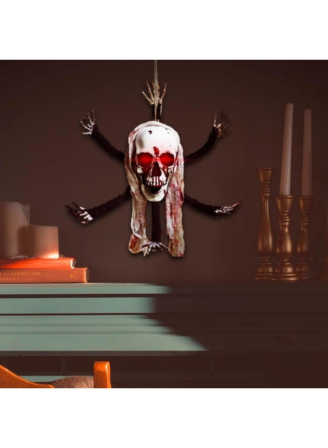 عالية الجودة زينة جمجمة للهالوين، رؤوس جمجمة معلقة مع 6 أيادي هيكلية، تعمل بالصوت، صوت مخيف، رأس جمجمة مرعب، عيون مضيئة، دعامة رعب مخيفة للديكور الداخلي والخارجي للهالوين - Image 4