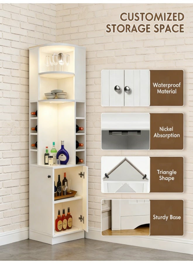 خزانة بار زاوية مع حامل زجاجي وباب الحظيرة، خزانة نبيذ ذات طراز بسيط حديث من 5 طبقات لتخزين المشروبات الكحولية والنبيذ، خزانة مشروبات زاوية لغرفة المعيشة، المطبخ، مساحة صغيرة (أبيض، JJ001) - Image 4