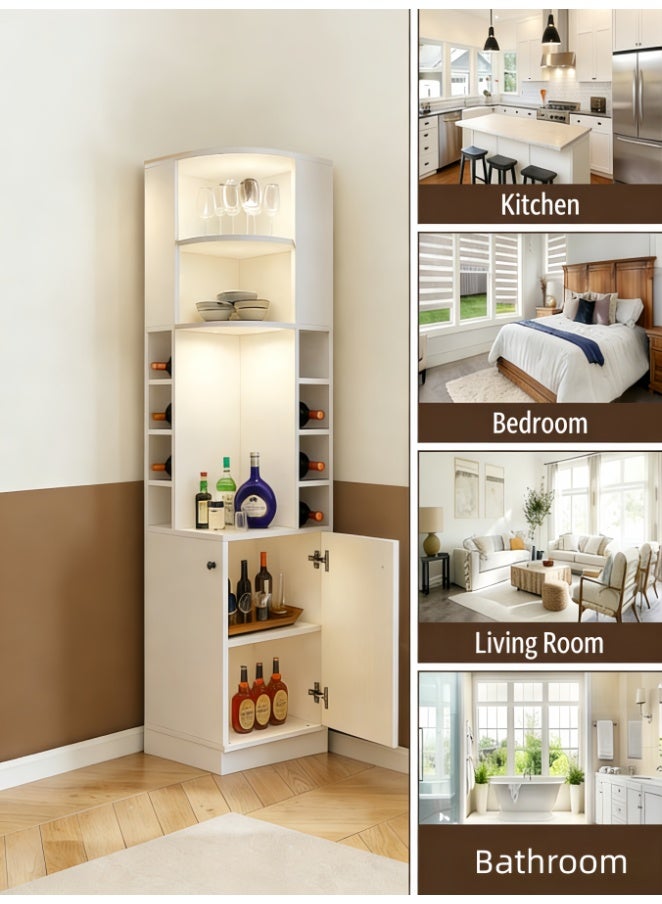 خزانة بار زاوية مع حامل زجاجي وباب الحظيرة، خزانة نبيذ ذات طراز بسيط حديث من 5 طبقات لتخزين المشروبات الكحولية والنبيذ، خزانة مشروبات زاوية لغرفة المعيشة، المطبخ، مساحة صغيرة (أبيض، JJ001) - Image 5