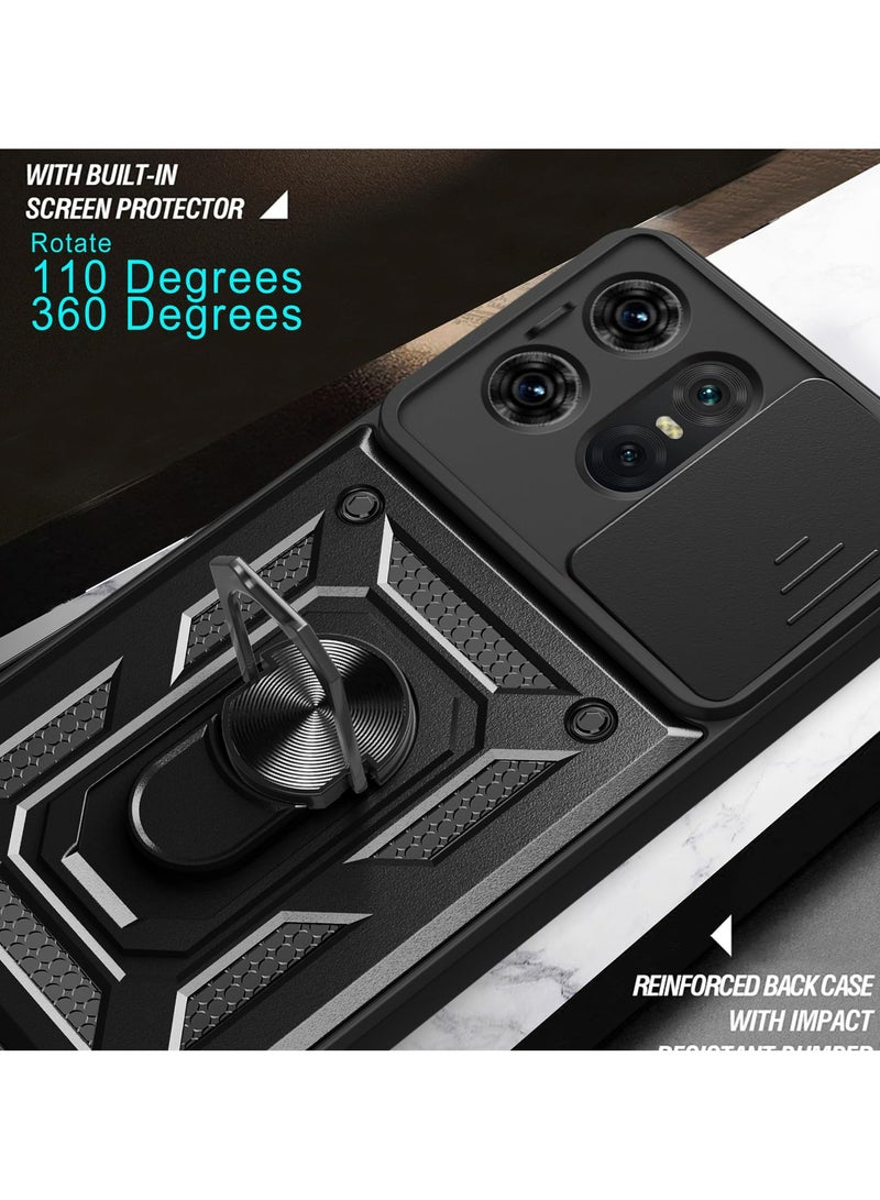 Motorola Edge 50 Pro 5G Case, Slide Camera Lens Cover + 360°Rotating Kickstand Ring + Support Magnetic Car Mount Shockproof Mobile Phone Case Black  - Image 5
