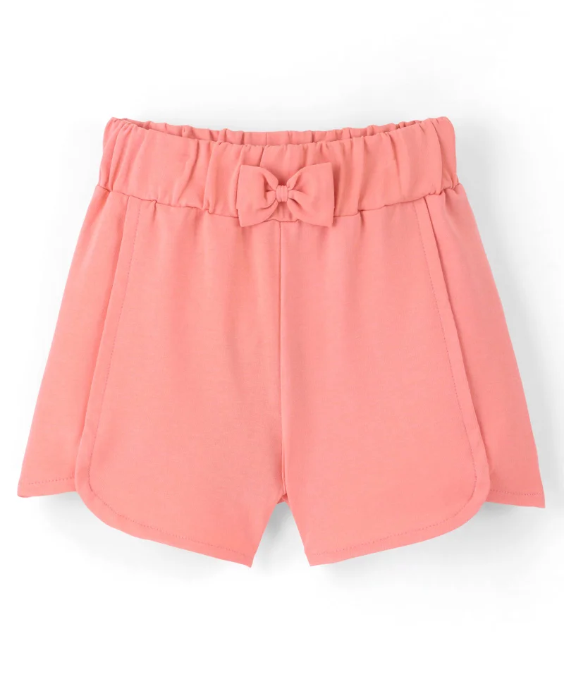 Pine Kids Pine Kids 100% Cotton Knit Mid Thigh Length Shorts With Bow Applique - Peach