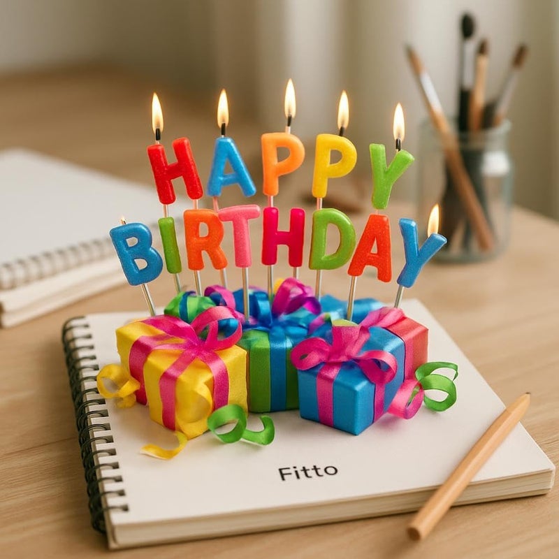 Fitto Happy Birthday Candle Cake with Glitters & Pink Sparkle – Birthday Party Cake Topper & Celebration Decoration - Image 2