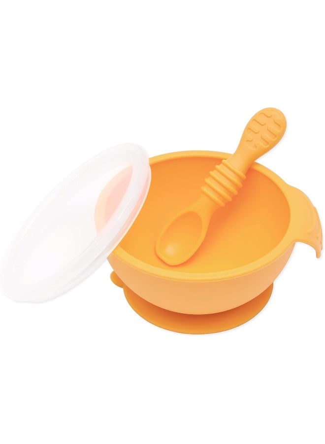 Bumkins Baby Bowl, Silicone Feeding Set with Suction for Baby and Toddler, Includes Spoon and Lid, First Feeding Set, Training Essentials for Baby Led Weaning for Babies 4 Months Up, Tangerine - Image 1