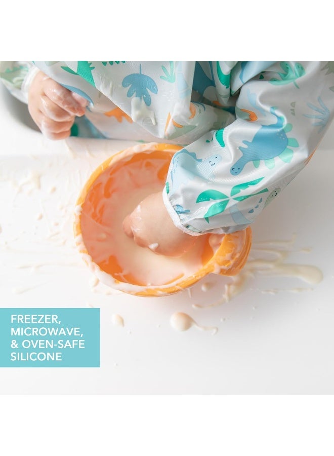 Bumkins Baby Bowl, Silicone Feeding Set with Suction for Baby and Toddler, Includes Spoon and Lid, First Feeding Set, Training Essentials for Baby Led Weaning for Babies 4 Months Up, Tangerine - Image 4