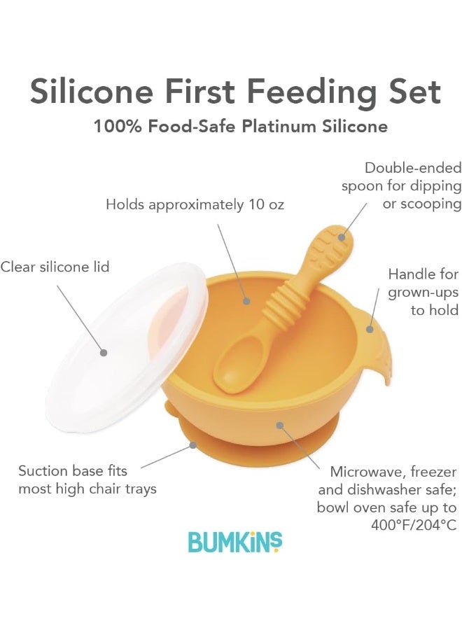 Bumkins Baby Bowl, Silicone Feeding Set with Suction for Baby and Toddler, Includes Spoon and Lid, First Feeding Set, Training Essentials for Baby Led Weaning for Babies 4 Months Up, Tangerine - Image 5