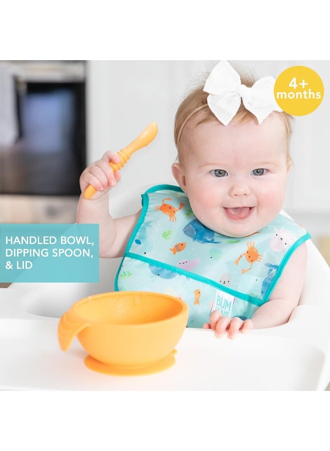 Bumkins Baby Bowl, Silicone Feeding Set with Suction for Baby and Toddler, Includes Spoon and Lid, First Feeding Set, Training Essentials for Baby Led Weaning for Babies 4 Months Up, Tangerine - Image 2