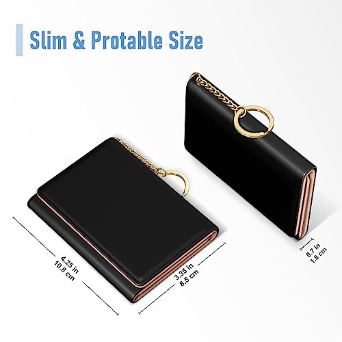 Rouidr Women's Leather Wallet, RFID Blocking, Small Slim Trifold Wallet with 7 Card Slots & ID Window (Black) - Image 2