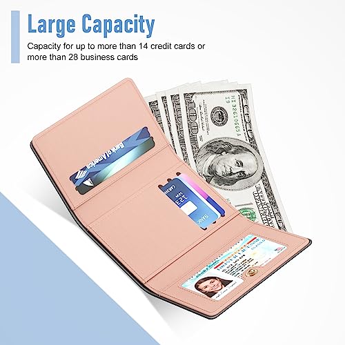 Rouidr Women's Leather Wallet, RFID Blocking, Small Slim Trifold Wallet with 7 Card Slots & ID Window (Black) - Image 3