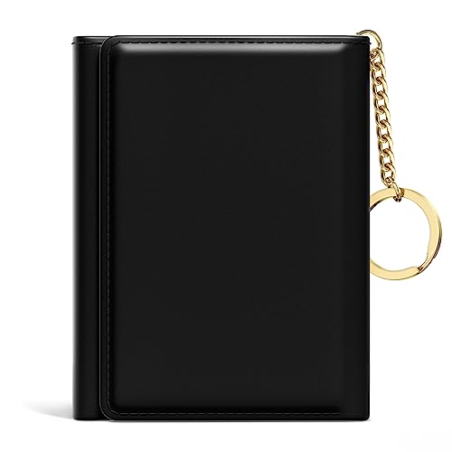 Rouidr Women's Leather Wallet, RFID Blocking, Small Slim Trifold Wallet with 7 Card Slots & ID Window (Black) - Image 1