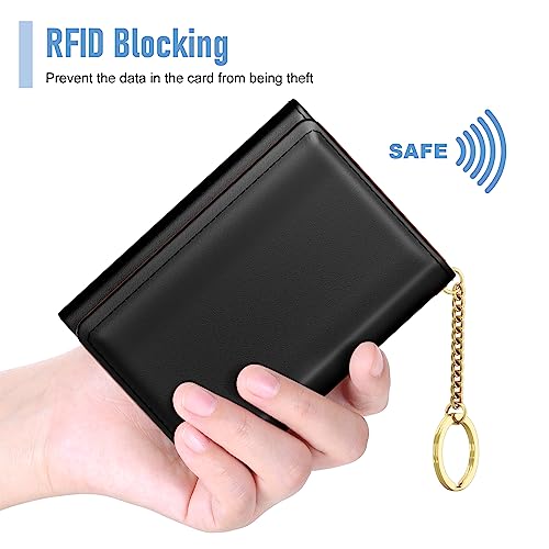 Rouidr Women's Leather Wallet, RFID Blocking, Small Slim Trifold Wallet with 7 Card Slots & ID Window (Black) - Image 4