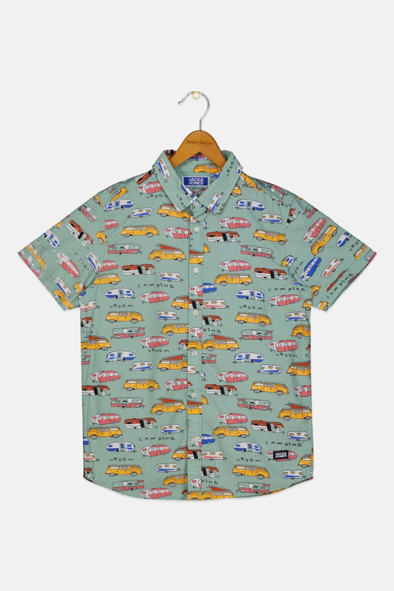 JACK & JONES Kids Boy Allover Print Short Sleeve Casual Shirt, Multicolor - Image 1