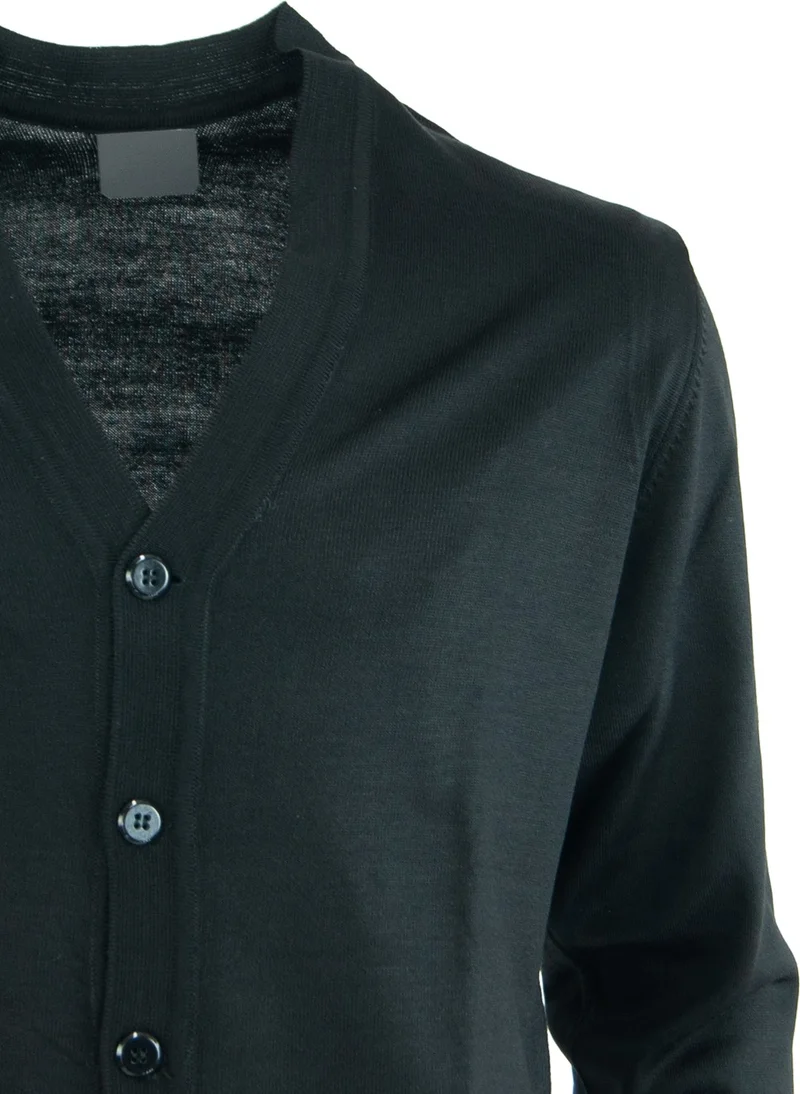 Oppland Men's V-Neck Buttoned Long Sleeve Double Pocket Classic Model Comfortable Cut Full Pattern Wool Woven Cardigan