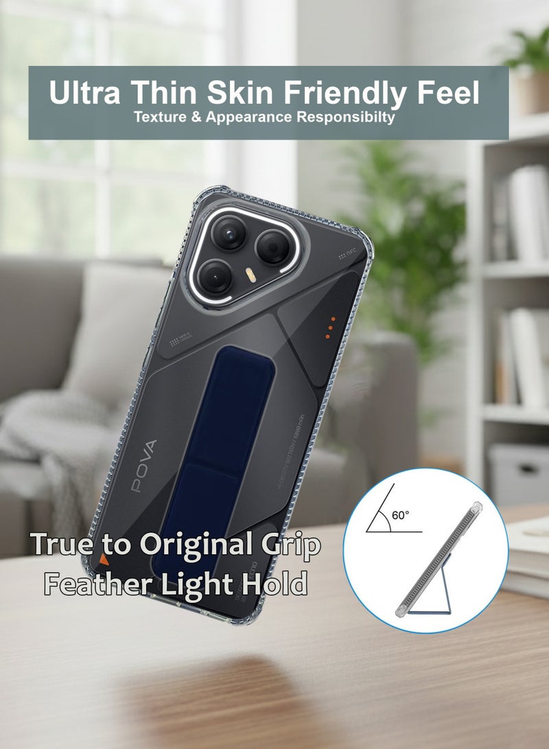 Tecno Pova 7 Hand Grip Case Cover - Magnetic Hand Grip Holder & Kickstand Case For Tecno Pova 7 - Strong Grip for Magnetic Car Holder, Stylish Silicone Case Clear & Functional, Ultimate Convenience & Hands-Free Viewing - Clear/Navy Blue - Image 2